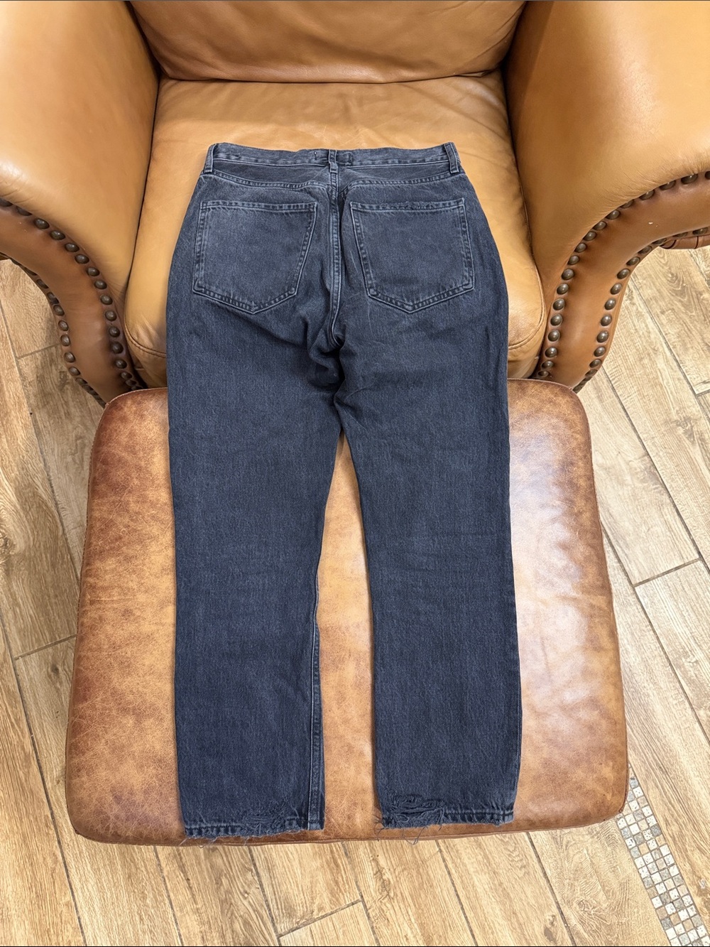 AGOLDE RILEY HIGH RISE STRAIGHT CROP STRETCH 26 PANORAMIC BLACK DENIM DISTRESSED - Picture 4 of 8